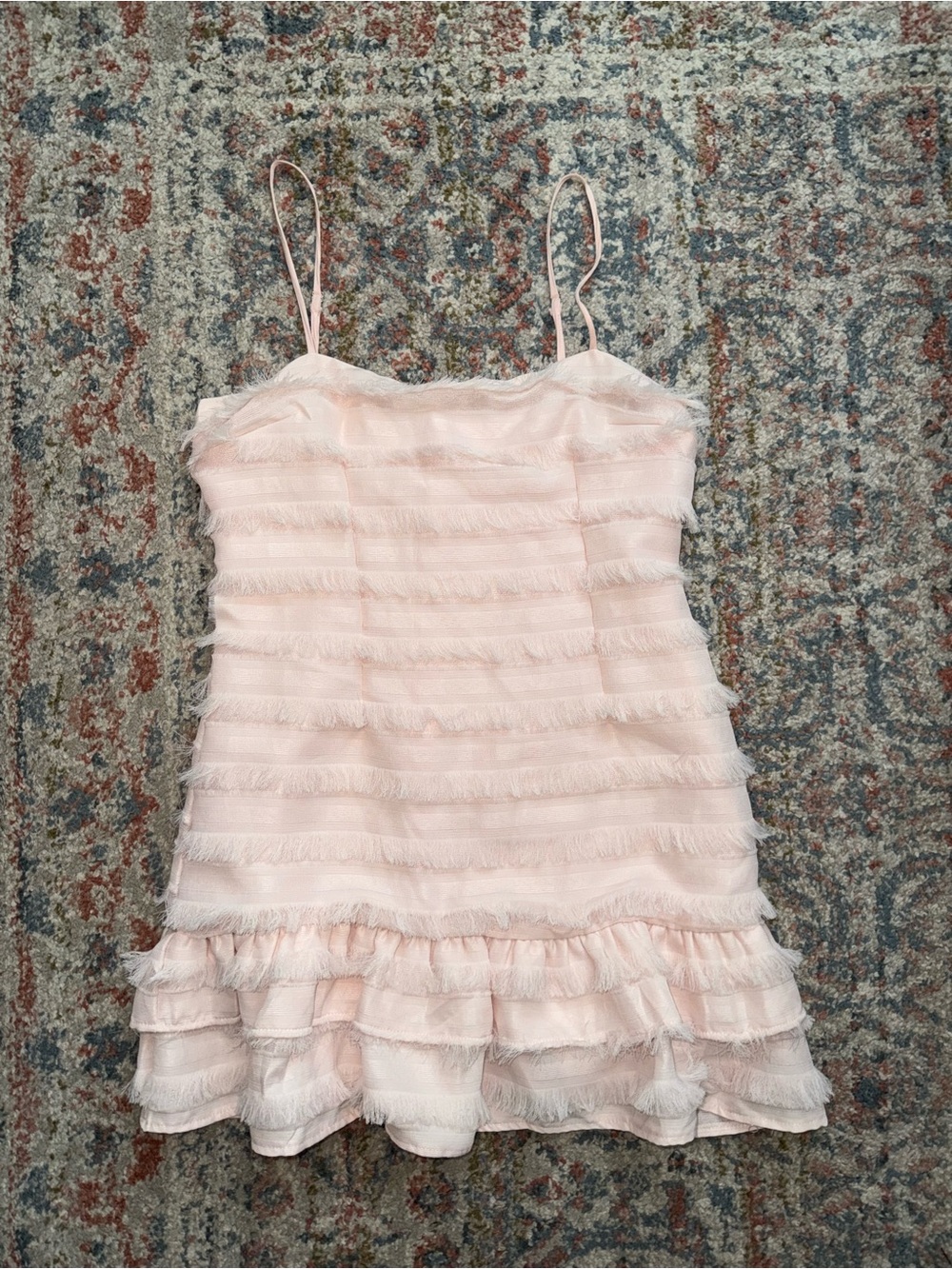 Light Pink Fringed Ruffle Mini Dress - Picture 2 of 2